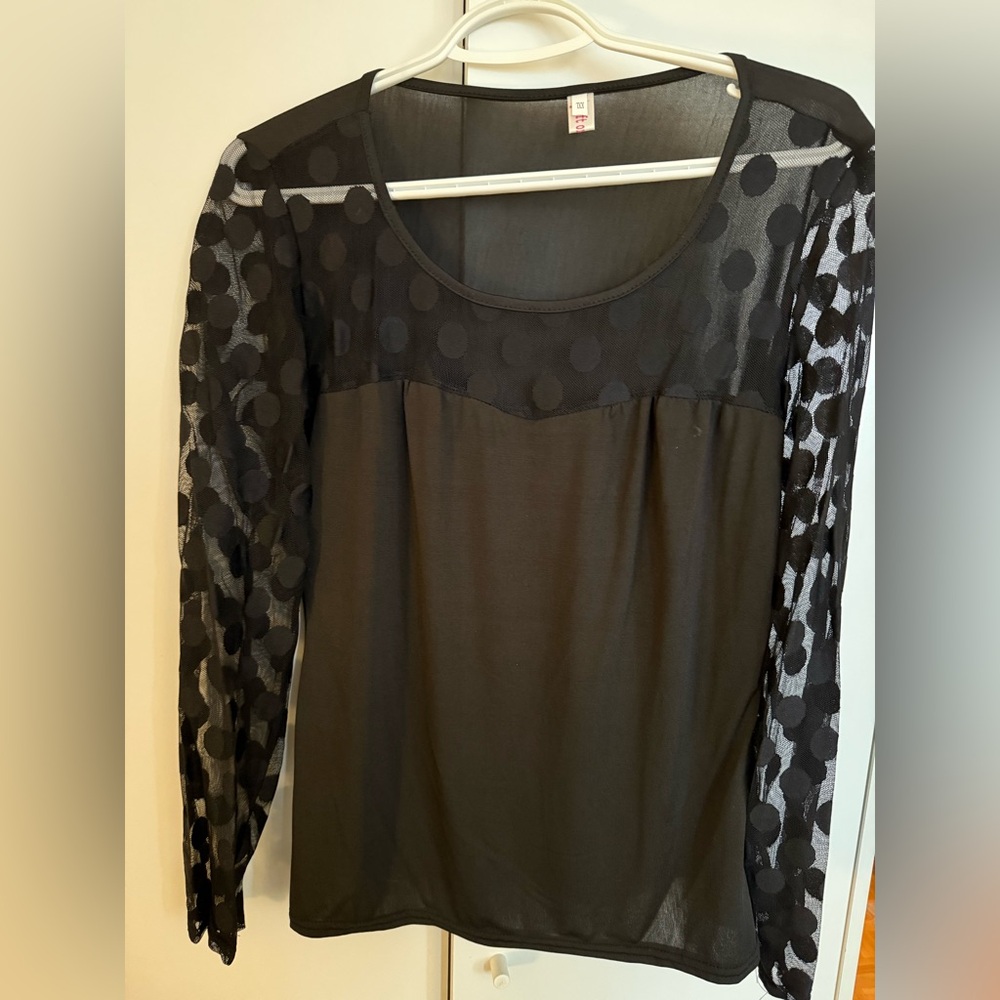 Black Sheer Polka Dot Long Sleeve Top stretchy